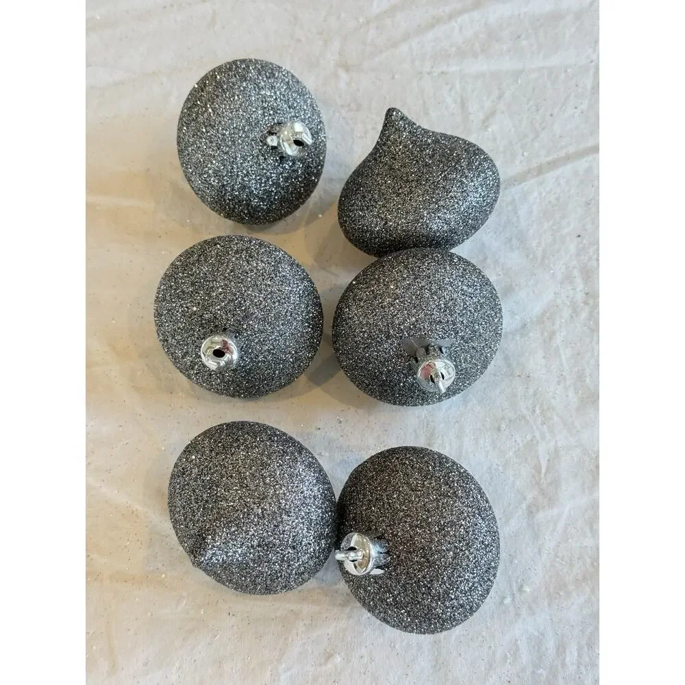 Set of 18 Pewter Color Shatter Proof Ornaments 3 Styles 6/Glitter 12/Shiny 2.25